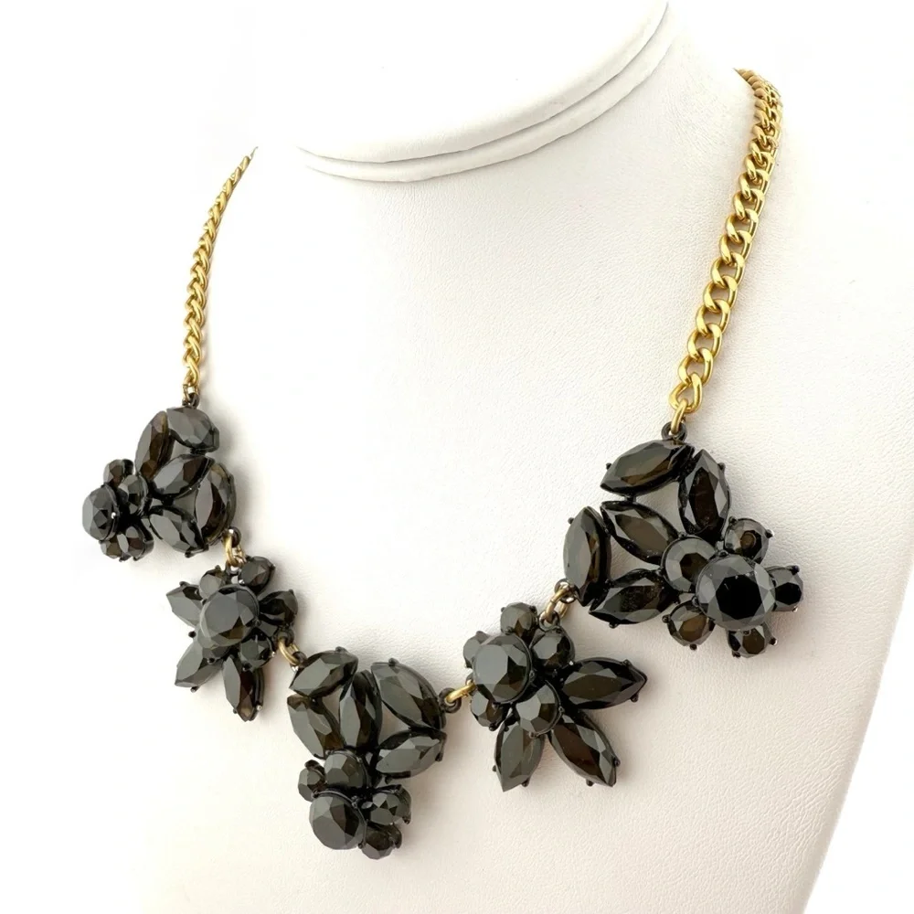 J. Crew Black and Gold Floral Necklace